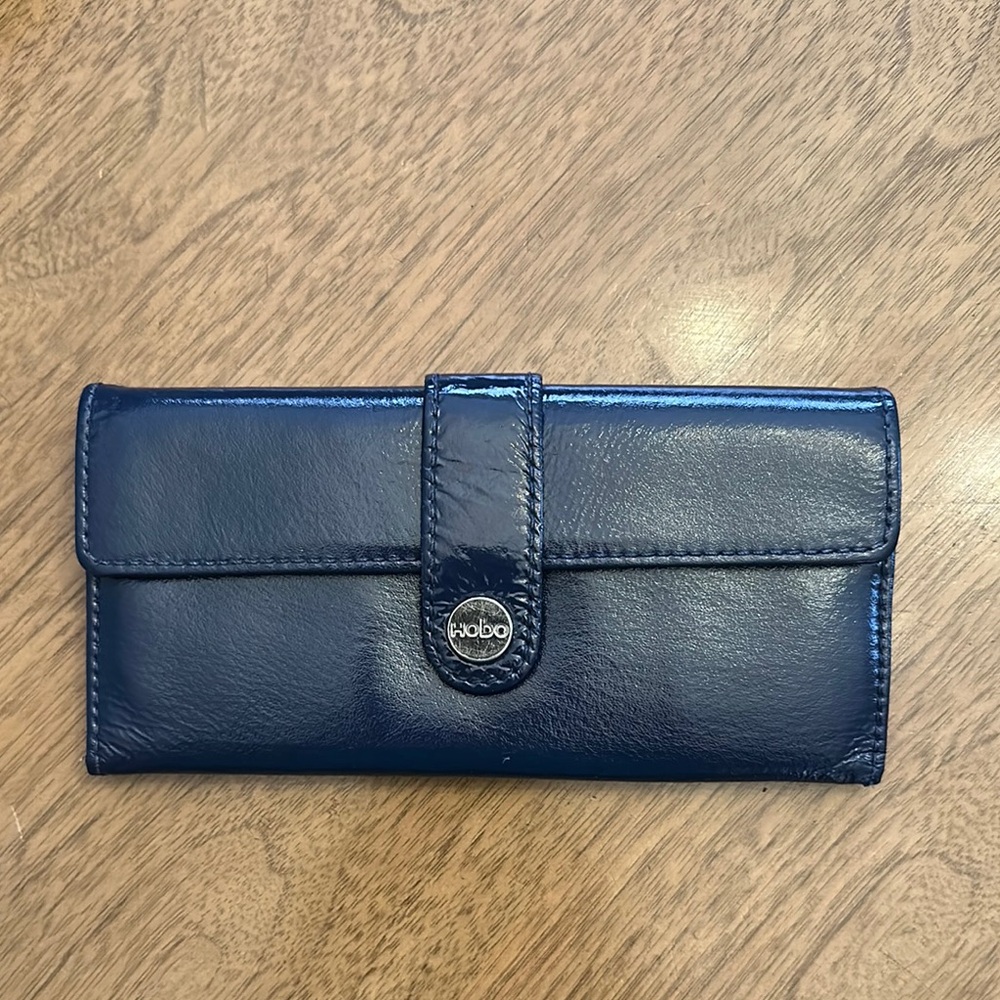 Hobo dark blue patent leather wallet, pre owned